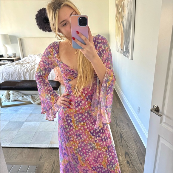 NastyGal [quite the vulgar name] Floral Metallic Ruched Bust Maxi Dress - Picture 2 of 3